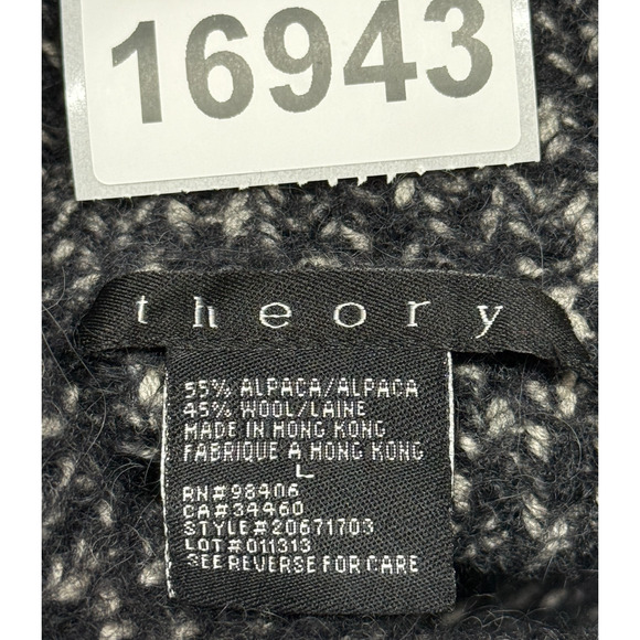 Theory Sweater Womens Large Black Gray Alpaca Wool Crop Turtleneck Chunky Knit - Picture 9 of 9